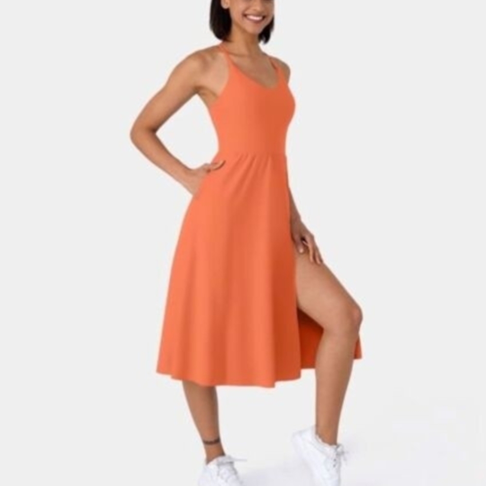 HALARA Orange Slit Midi Sundress